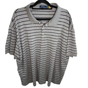 Polo Ralph Lauren Men's 4XB Gray Navy Blue Striped Short Sleeve Polo Shirt